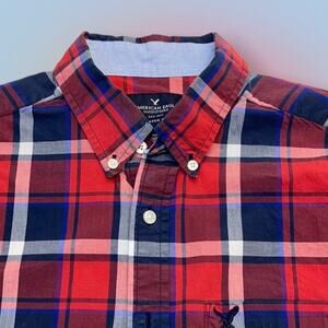 AMERICAN EAGLE Men’s Medium Red Blue Flannel Shirt
